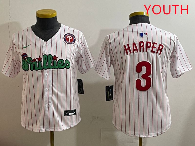 Youth Philadelphia Phillies 3 Harper White three generations Joint Name Nike 2025 MLB Jersey style 8